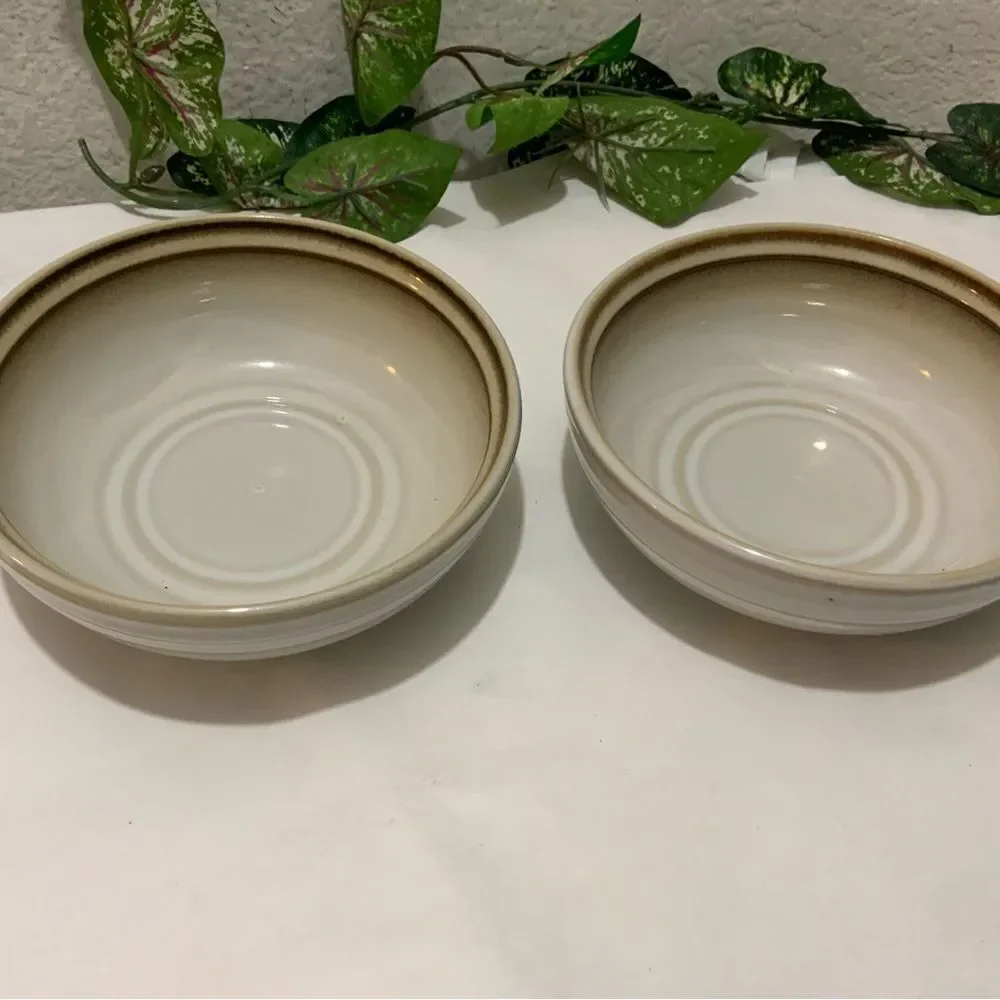Noritake Fanfare 5621  Ivory Stoneware soup Bowls set of 2 A11
